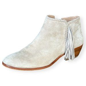 SAM EDELMON Paige Tan Suede Fringe Booties Size 6.5